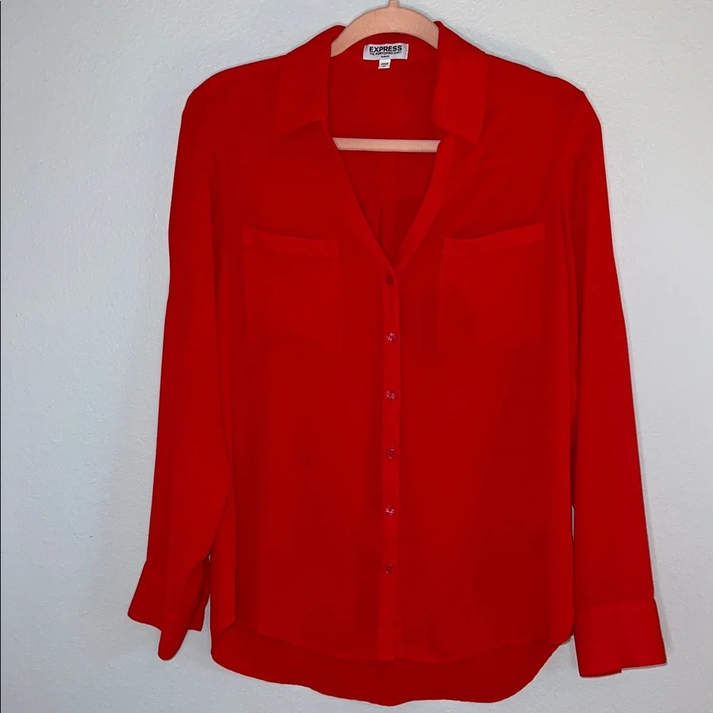Express Vibrant Red Button-Down Shirt 🌹🔥 - Picture 1 of 6